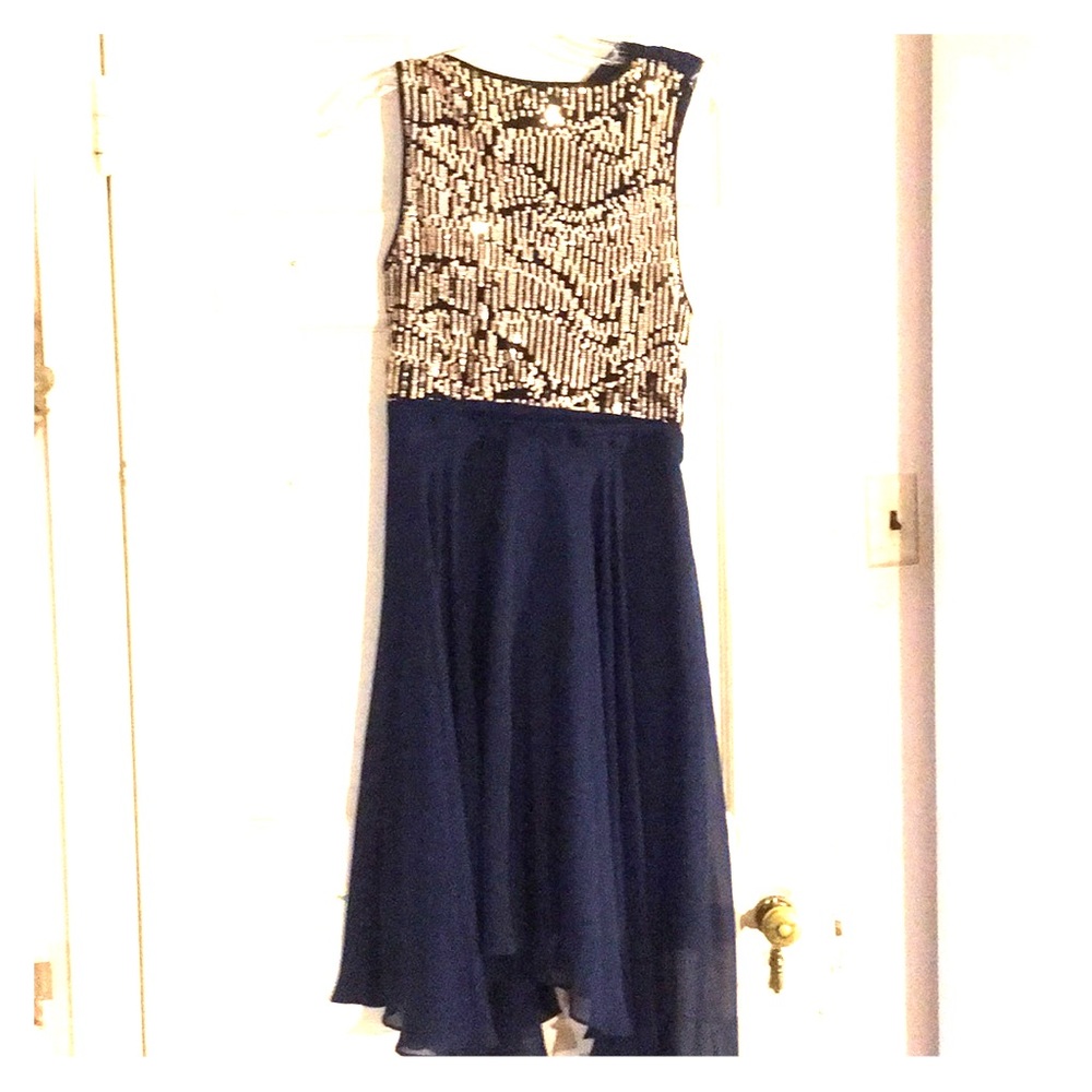 *3 for $15* Flirty Blue Chiffon & Gold Bead Dress